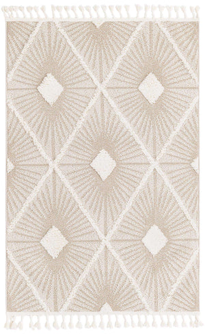 Ivory 2' x 3' 1 Boho Rectangle Area Rug 100% Polyester With Cotton Backing Geometric Modern Boho Bohemian Decor Carpet for Living Rooms Office Dining Kitchen Unique Interior Design for Sale at Rug Engine