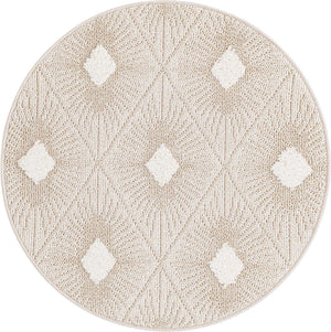 Ivory 3' 3 x 3' 3 Boho Round Area Rug 100% Polyester With Cotton Backing Geometric Modern Boho Bohemian Decor Carpet for Living Rooms Office Dining Kitchen Unique Interior Design for Sale at Rug Engine