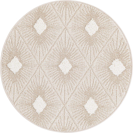 Ivory 3' 3 x 3' 3 Boho Round Area Rug 100% Polyester With Cotton Backing Geometric Modern Boho Bohemian Decor Carpet for Living Rooms Office Dining Kitchen Unique Interior Design for Sale at Rug Engine