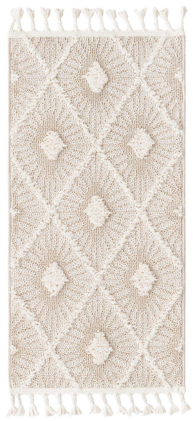 Ivory 2' x 4' 1 Boho Runner Area Rug 100% Polyester With Cotton Backing Geometric Modern Boho Bohemian Decor Carpet for Living Rooms Office Dining Kitchen Unique Interior Design for Sale at Rug Engine