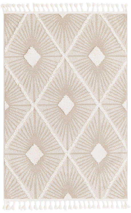 Ivory 4' 1 x 6' 1 Boho Rectangle Area Rug 100% Polyester With Cotton Backing Geometric Modern Boho Bohemian Decor Carpet for Living Rooms Office Dining Kitchen Unique Interior Design for Sale at Rug Engine