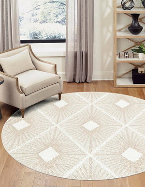 Ivory 3' 3 x 3' 3 Boho Round Area Rug 100% Polyester With Cotton Backing Geometric Modern Boho Bohemian Decor Carpet for Living Rooms Office Dining Kitchen Unique Interior Design for Sale at Rug Engine