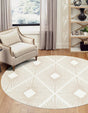 Ivory 5' 3 x 5' 3 Boho Round Area Rug 100% Polyester With Cotton Backing Geometric Modern Boho Bohemian Decor Carpet for Living Rooms Office Dining Kitchen Unique Interior Design for Sale at Rug Engine