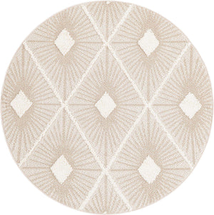 Ivory 5' 3 x 5' 3 Boho Round Area Rug 100% Polyester With Cotton Backing Geometric Modern Boho Bohemian Decor Carpet for Living Rooms Office Dining Kitchen Unique Interior Design for Sale at Rug Engine
