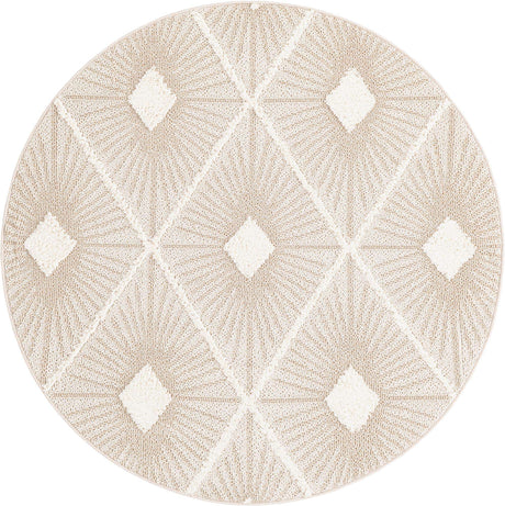 Ivory 5' 3 x 5' 3 Boho Round Area Rug 100% Polyester With Cotton Backing Geometric Modern Boho Bohemian Decor Carpet for Living Rooms Office Dining Kitchen Unique Interior Design for Sale at Rug Engine