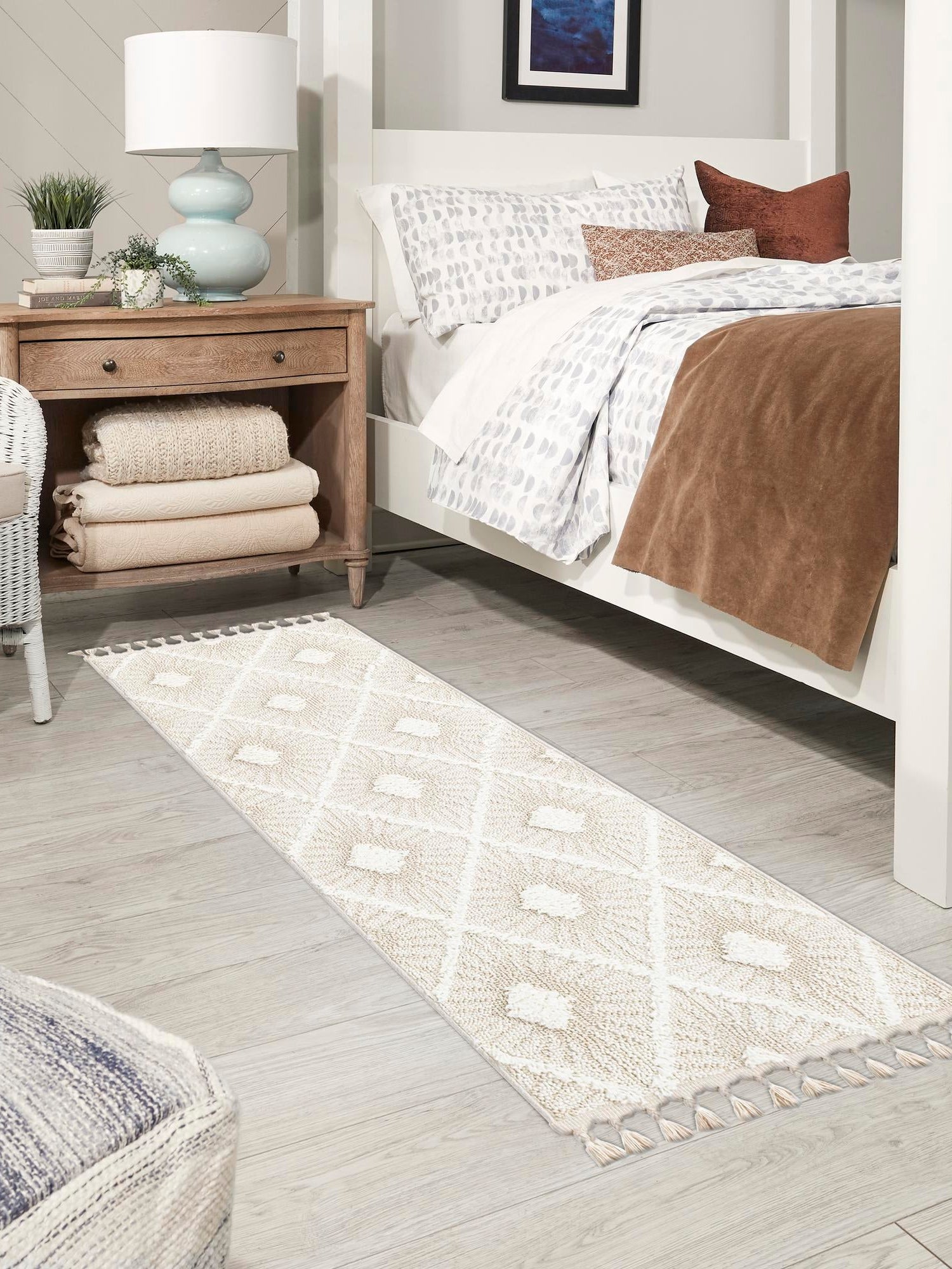 Ivory 2' 7 x 12' Boho Runner Area Rug 100% Polyester With Cotton Backing Geometric Modern Boho Bohemian Decor Carpet for Living Rooms Office Dining Kitchen Unique Interior Design for Sale at Rug Engine
