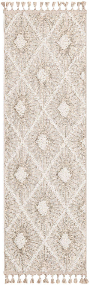 Ivory 2' x 6' 1 Boho Runner Area Rug 100% Polyester With Cotton Backing Geometric Modern Boho Bohemian Decor Carpet for Living Rooms Office Dining Kitchen Unique Interior Design for Sale at Rug Engine