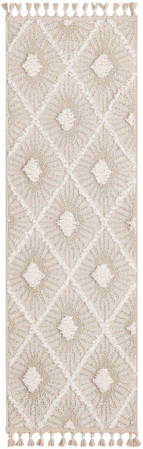 Ivory 2' x 6' 1 Boho Runner Area Rug 100% Polyester With Cotton Backing Geometric Modern Boho Bohemian Decor Carpet for Living Rooms Office Dining Kitchen Unique Interior Design for Sale at Rug Engine