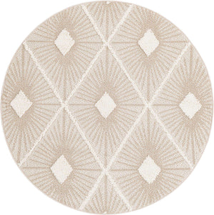 Ivory 7' 10 x 7' 10 Boho Round Area Rug 100% Polyester With Cotton Backing Geometric Modern Boho Bohemian Decor Carpet for Living Rooms Office Dining Kitchen Unique Interior Design for Sale at Rug Engine