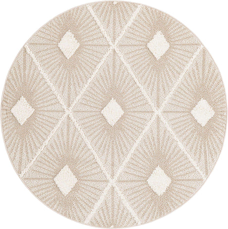 Ivory 7' 10 x 7' 10 Boho Round Area Rug 100% Polyester With Cotton Backing Geometric Modern Boho Bohemian Decor Carpet for Living Rooms Office Dining Kitchen Unique Interior Design for Sale at Rug Engine