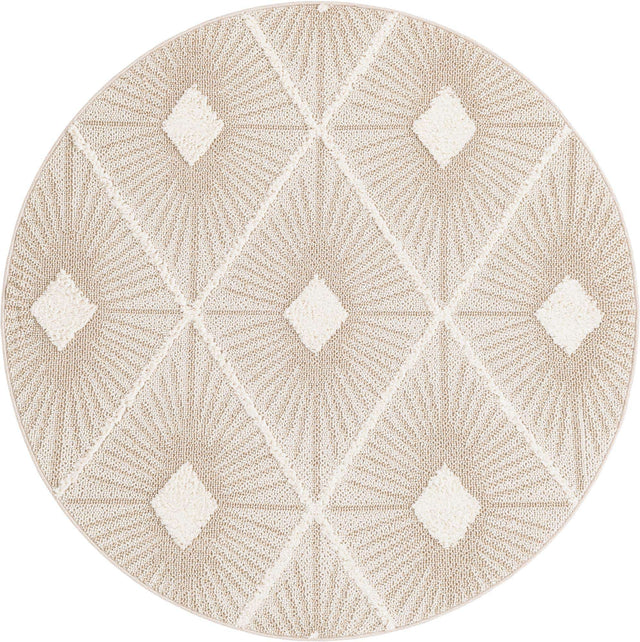 Ivory 7' 10 x 7' 10 Boho Round Area Rug 100% Polyester With Cotton Backing Geometric Modern Boho Bohemian Decor Carpet for Living Rooms Office Dining Kitchen Unique Interior Design for Sale at Rug Engine