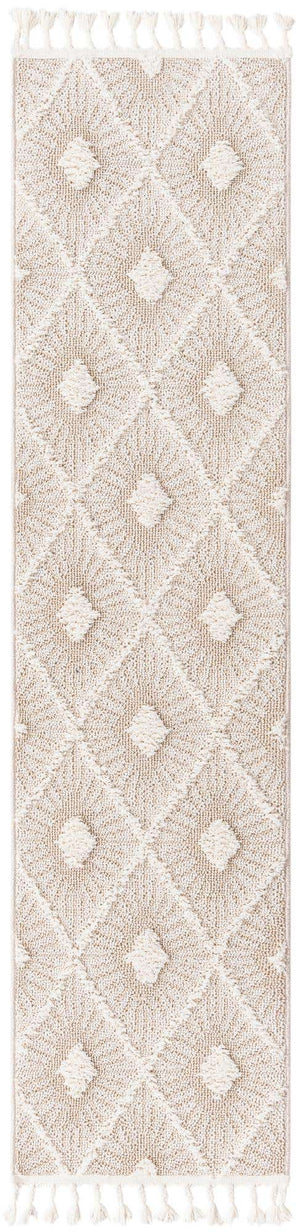 Ivory 2' x 8' Boho Runner Area Rug 100% Polyester With Cotton Backing Geometric Modern Boho Bohemian Decor Carpet for Living Rooms Office Dining Kitchen Unique Interior Design for Sale at Rug Engine