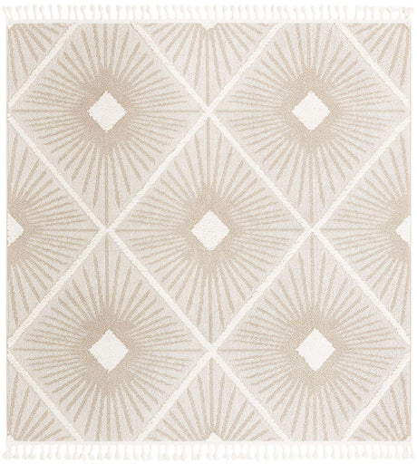 Ivory 7' 10 x 7' 10 Boho Square Area Rug 100% Polyester With Cotton Backing Geometric Modern Boho Bohemian Decor Carpet for Living Rooms Office Dining Kitchen Unique Interior Design for Sale at Rug Engine