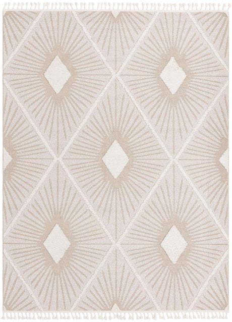 Ivory 9' x 12' Boho Rectangle Area Rug 100% Polyester With Cotton Backing Geometric Modern Boho Bohemian Decor Carpet for Living Rooms Office Dining Kitchen Unique Interior Design for Sale at Rug Engine