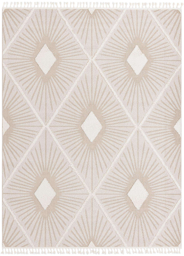 Ivory 9' x 12' Boho Rectangle Area Rug 100% Polyester With Cotton Backing Geometric Modern Boho Bohemian Decor Carpet for Living Rooms Office Dining Kitchen Unique Interior Design for Sale at Rug Engine