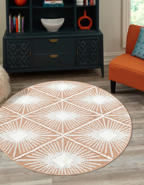Rust Red 4' 1 x 4' 1 Boho Round Area Rug 100% Polyester With Cotton Backing Geometric Modern Boho Bohemian Decor Carpet for Living Rooms Office Dining Kitchen Unique Interior Design for Sale at Rug Engine