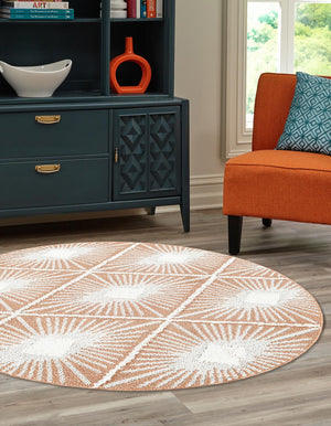 Rust Red 10' x 10' Boho Round Area Rug 100% Polyester With Cotton Backing Geometric Modern Boho Bohemian Decor Carpet for Living Rooms Office Dining Kitchen Unique Interior Design for Sale at Rug Engine