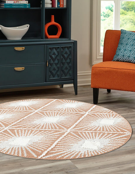 Rust Red 10' x 10' Boho Round Area Rug 100% Polyester With Cotton Backing Geometric Modern Boho Bohemian Decor Carpet for Living Rooms Office Dining Kitchen Unique Interior Design for Sale at Rug Engine