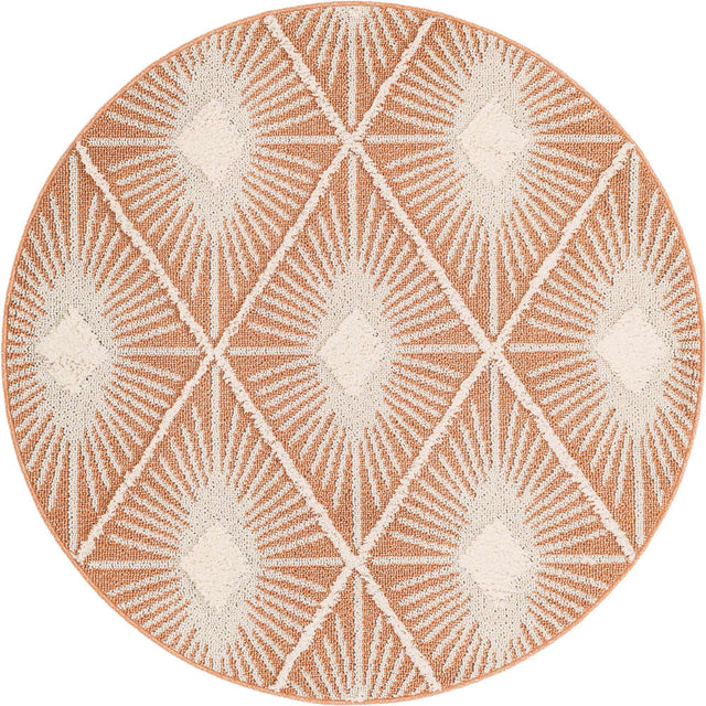 Rust Red 5' 3 x 5' 3 Boho Round Area Rug 100% Polyester With Cotton Backing Geometric Modern Boho Bohemian Decor Carpet for Living Rooms Office Dining Kitchen Unique Interior Design for Sale at Rug Engine