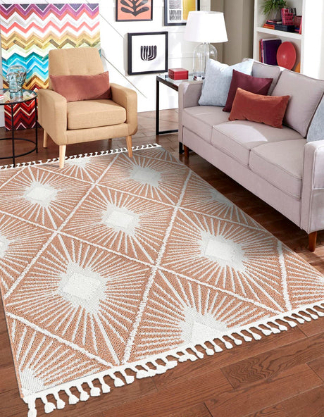 Rust Red 9' x 12' Boho Rectangle Area Rug 100% Polyester With Cotton Backing Geometric Modern Boho Bohemian Decor Carpet for Living Rooms Office Dining Kitchen Unique Interior Design for Sale at Rug Engine