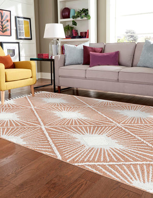 Rust Red 9' 6 x 14' 3 Boho Rectangle Area Rug 100% Polyester With Cotton Backing Geometric Modern Boho Bohemian Decor Carpet for Living Rooms Office Dining Kitchen Unique Interior Design for Sale at Rug Engine