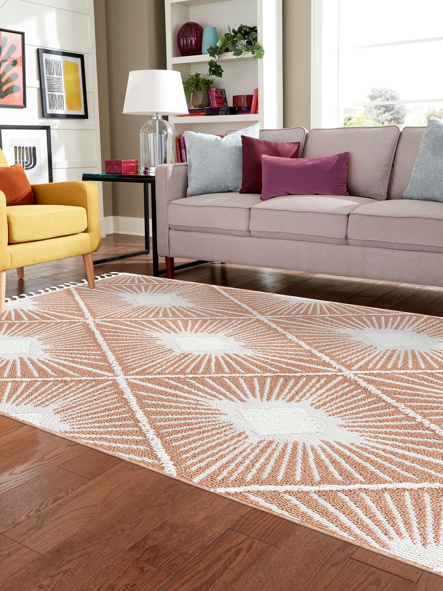 Rust Red 4' 1 x 6' 1 Boho Rectangle Area Rug 100% Polyester With Cotton Backing Geometric Modern Boho Bohemian Decor Carpet for Living Rooms Office Dining Kitchen Unique Interior Design for Sale at Rug Engine