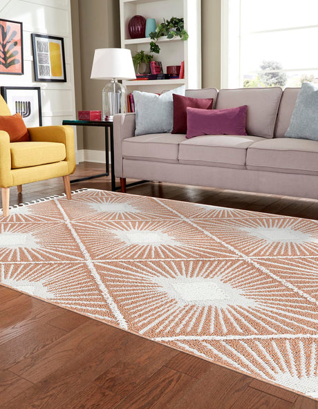 Rust Red 10' x 13' 1 Boho Rectangle Area Rug 100% Polyester With Cotton Backing Geometric Modern Boho Bohemian Decor Carpet for Living Rooms Office Dining Kitchen Unique Interior Design for Sale at Rug Engine
