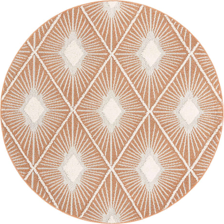 Rust Red 7' 10 x 7' 10 Boho Round Area Rug 100% Polyester With Cotton Backing Geometric Modern Boho Bohemian Decor Carpet for Living Rooms Office Dining Kitchen Unique Interior Design for Sale at Rug Engine