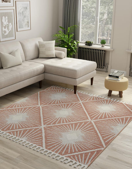 Rust Red 10' x 10' Boho Square Area Rug 100% Polyester With Cotton Backing Geometric Modern Boho Bohemian Decor Carpet for Living Rooms Office Dining Kitchen Unique Interior Design for Sale at Rug Engine