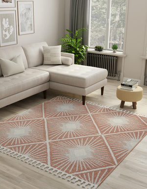 Rust Red 7' 10 x 7' 10 Boho Square Area Rug 100% Polyester With Cotton Backing Geometric Modern Boho Bohemian Decor Carpet for Living Rooms Office Dining Kitchen Unique Interior Design for Sale at Rug Engine