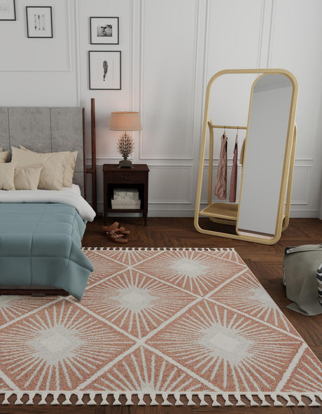 Rust Red 7' 10 x 7' 10 Boho Square Area Rug 100% Polyester With Cotton Backing Geometric Modern Boho Bohemian Decor Carpet for Living Rooms Office Dining Kitchen Unique Interior Design for Sale at Rug Engine