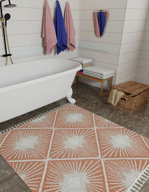 Rust Red 7' 10 x 7' 10 Boho Square Area Rug 100% Polyester With Cotton Backing Geometric Modern Boho Bohemian Decor Carpet for Living Rooms Office Dining Kitchen Unique Interior Design for Sale at Rug Engine