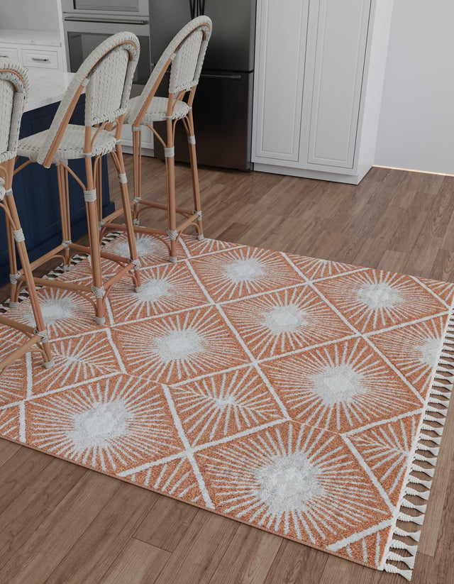 Rust Red 7' 10 x 7' 10 Boho Square Area Rug 100% Polyester With Cotton Backing Geometric Modern Boho Bohemian Decor Carpet for Living Rooms Office Dining Kitchen Unique Interior Design for Sale at Rug Engine