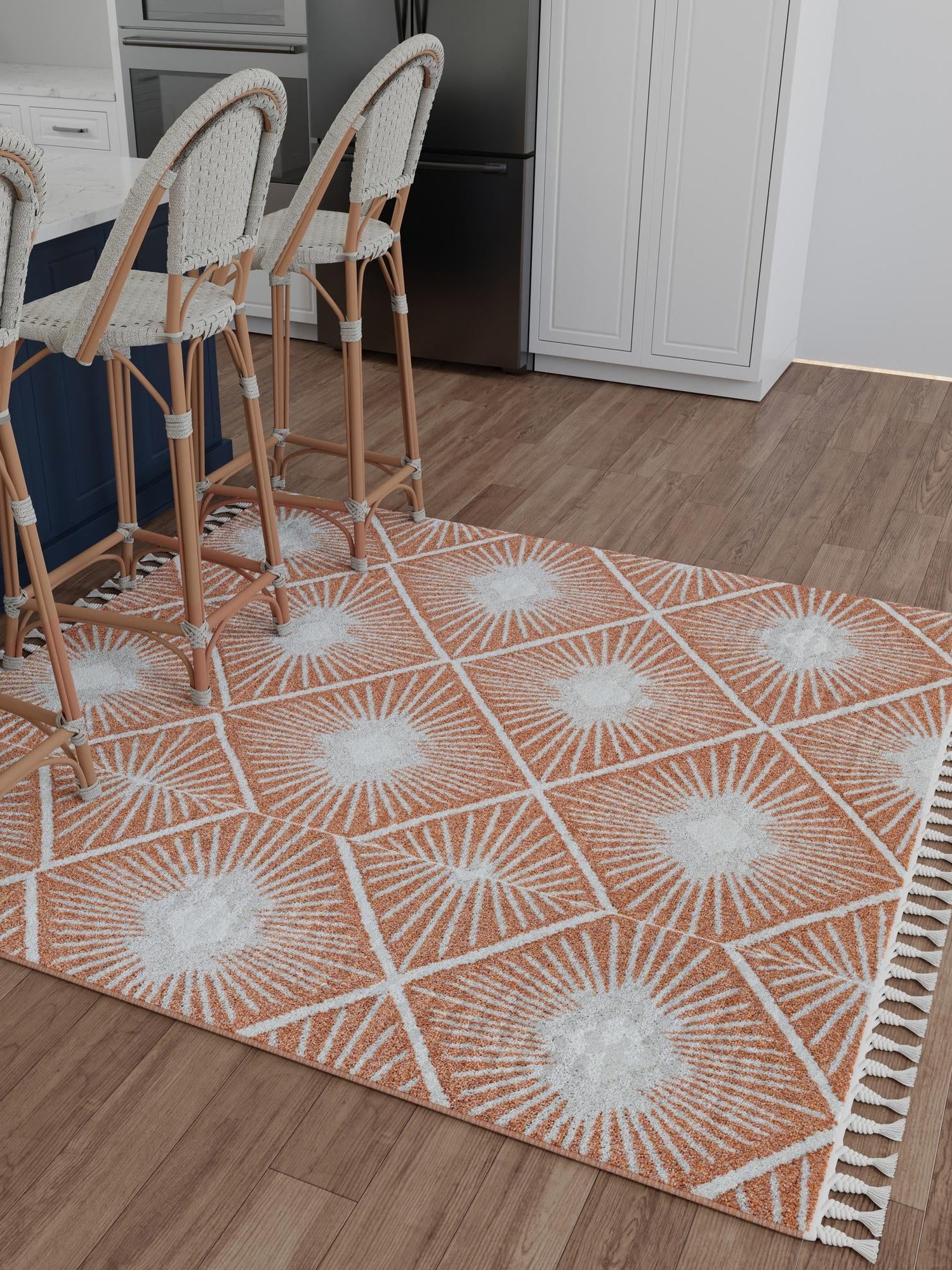Rust Red 10' x 10' Boho Square Area Rug 100% Polyester With Cotton Backing Geometric Modern Boho Bohemian Decor Carpet for Living Rooms Office Dining Kitchen Unique Interior Design for Sale at Rug Engine