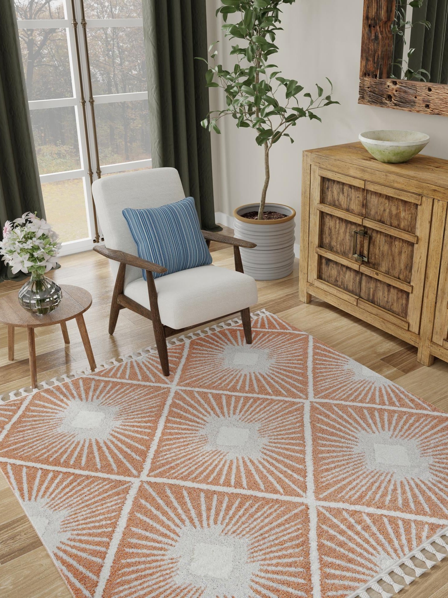 Rust Red 10' x 10' Boho Square Area Rug 100% Polyester With Cotton Backing Geometric Modern Boho Bohemian Decor Carpet for Living Rooms Office Dining Kitchen Unique Interior Design for Sale at Rug Engine