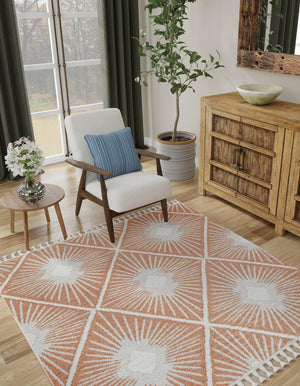 Rust Red 10' x 10' Boho Square Area Rug 100% Polyester With Cotton Backing Geometric Modern Boho Bohemian Decor Carpet for Living Rooms Office Dining Kitchen Unique Interior Design for Sale at Rug Engine