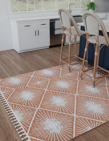 Rust Red 10' x 10' Boho Square Area Rug 100% Polyester With Cotton Backing Geometric Modern Boho Bohemian Decor Carpet for Living Rooms Office Dining Kitchen Unique Interior Design for Sale at Rug Engine