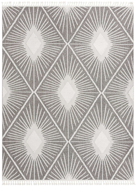 Gray Ivory 9' 6 x 14' 3 Boho Rectangle Area Rug 100% Polyester With Cotton Backing Geometric Modern Boho Bohemian Decor Carpet for Living Rooms Office Dining Kitchen Unique Interior Design for Sale at Rug Engine