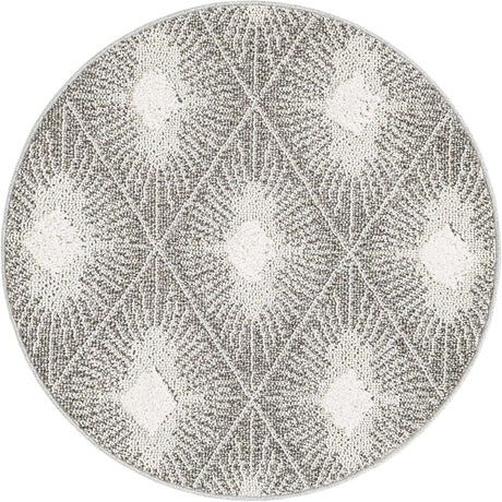 Gray Ivory 3' 3 x 3' 3 Boho Round Area Rug 100% Polyester With Cotton Backing Geometric Modern Boho Bohemian Decor Carpet for Living Rooms Office Dining Kitchen Unique Interior Design for Sale at Rug Engine