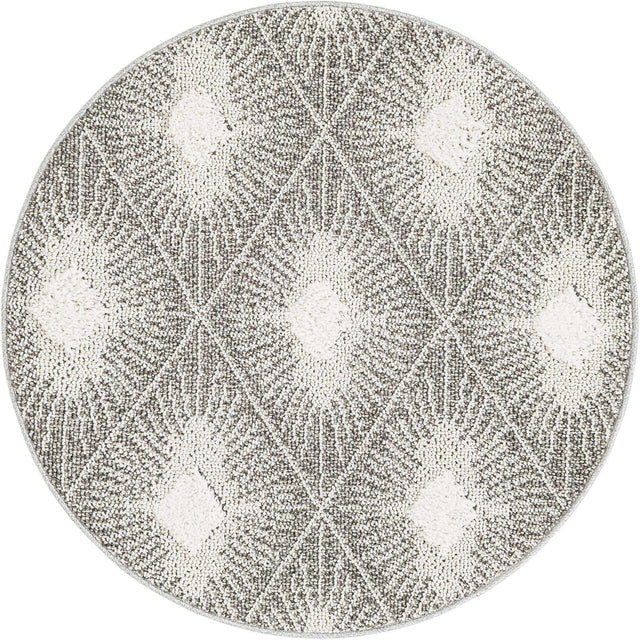 Gray Ivory 3' 3 x 3' 3 Boho Round Area Rug 100% Polyester With Cotton Backing Geometric Modern Boho Bohemian Decor Carpet for Living Rooms Office Dining Kitchen Unique Interior Design for Sale at Rug Engine