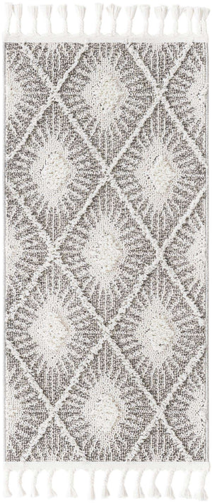Gray Ivory 2' x 4' 1 Boho Runner Area Rug 100% Polyester With Cotton Backing Geometric Modern Boho Bohemian Decor Carpet for Living Rooms Office Dining Kitchen Unique Interior Design for Sale at Rug Engine
