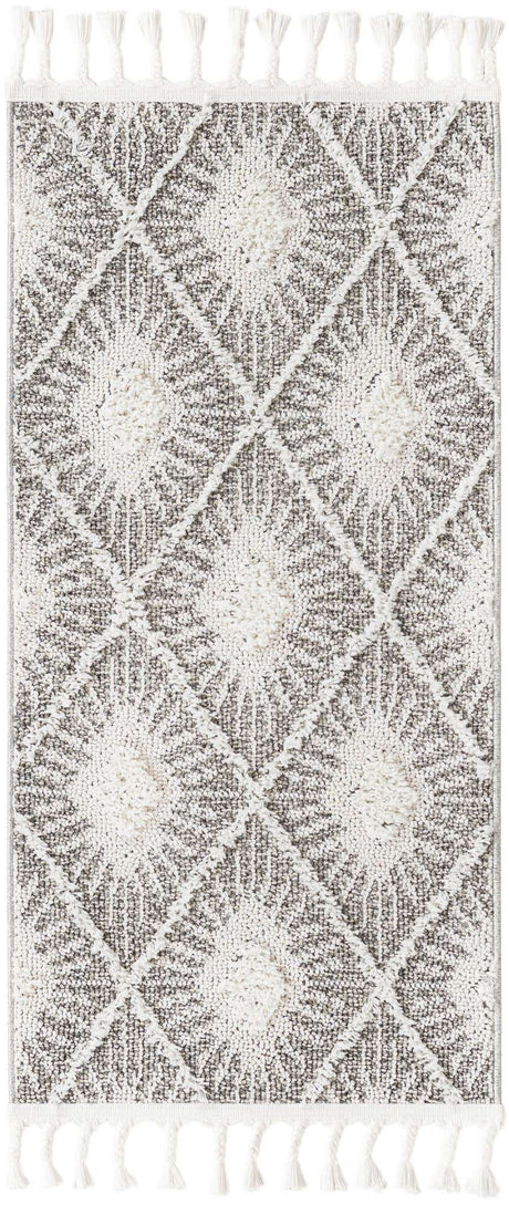 Gray Ivory 2' x 4' 1 Boho Runner Area Rug 100% Polyester With Cotton Backing Geometric Modern Boho Bohemian Decor Carpet for Living Rooms Office Dining Kitchen Unique Interior Design for Sale at Rug Engine