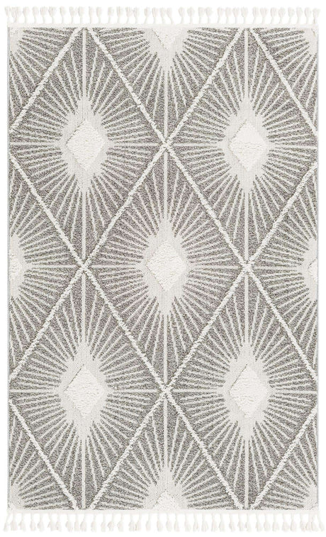 Gray Ivory 4' 1 x 6' 1 Boho Rectangle Area Rug 100% Polyester With Cotton Backing Geometric Modern Boho Bohemian Decor Carpet for Living Rooms Office Dining Kitchen Unique Interior Design for Sale at Rug Engine