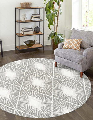 Gray Ivory 3' 3 x 3' 3 Boho Round Area Rug 100% Polyester With Cotton Backing Geometric Modern Boho Bohemian Decor Carpet for Living Rooms Office Dining Kitchen Unique Interior Design for Sale at Rug Engine