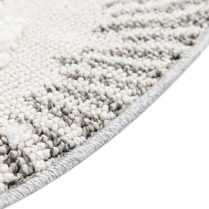 Gray Ivory 7' 10 x 7' 10 Boho Round Area Rug 100% Polyester With Cotton Backing Geometric Modern Boho Bohemian Decor Carpet for Living Rooms Office Dining Kitchen Unique Interior Design for Sale at Rug Engine
