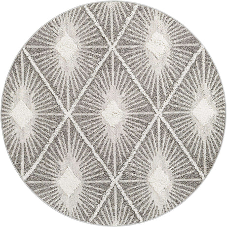 Gray Ivory 5' 3 x 5' 3 Boho Round Area Rug 100% Polyester With Cotton Backing Geometric Modern Boho Bohemian Decor Carpet for Living Rooms Office Dining Kitchen Unique Interior Design for Sale at Rug Engine