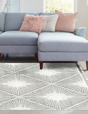 Gray Ivory 4' 1 x 6' 1 Boho Rectangle Area Rug 100% Polyester With Cotton Backing Geometric Modern Boho Bohemian Decor Carpet for Living Rooms Office Dining Kitchen Unique Interior Design for Sale at Rug Engine