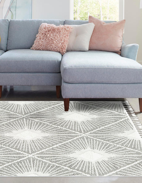 Gray Ivory 7' 10 x 10' Boho Rectangle Area Rug 100% Polyester With Cotton Backing Geometric Modern Boho Bohemian Decor Carpet for Living Rooms Office Dining Kitchen Unique Interior Design for Sale at Rug Engine