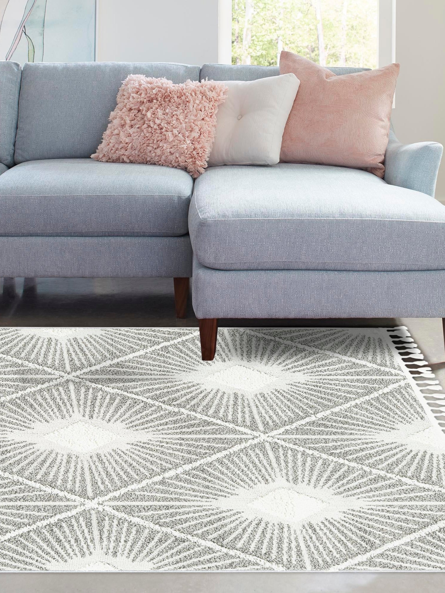 Gray Ivory 2' x 3' 1 Boho Rectangle Area Rug 100% Polyester With Cotton Backing Geometric Modern Boho Bohemian Decor Carpet for Living Rooms Office Dining Kitchen Unique Interior Design for Sale at Rug Engine