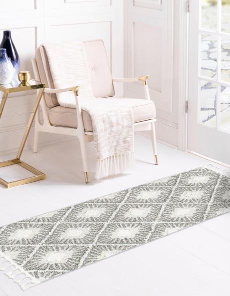 Gray Ivory 2' 7 x 12' Boho Runner Area Rug 100% Polyester With Cotton Backing Geometric Modern Boho Bohemian Decor Carpet for Living Rooms Office Dining Kitchen Unique Interior Design for Sale at Rug Engine